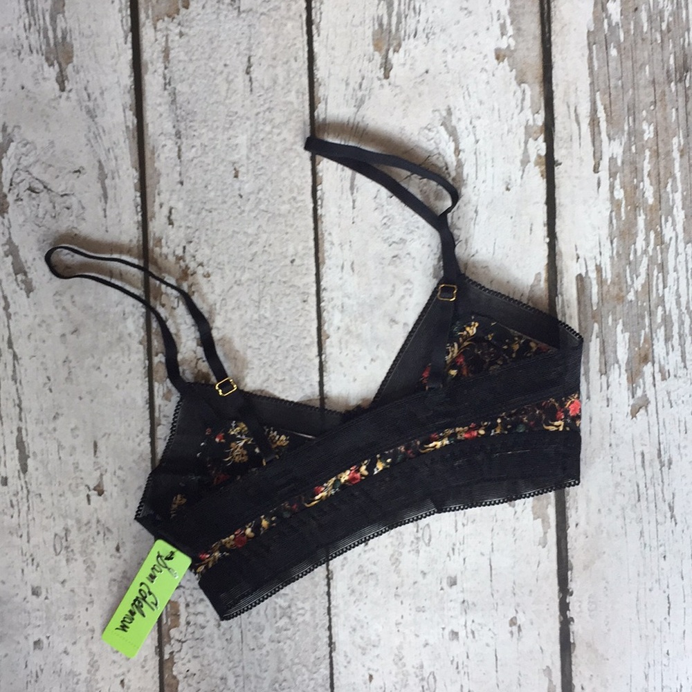 NWT- Sam Edelman Black Floral Bralette - Sz S - Picture 3 of 9